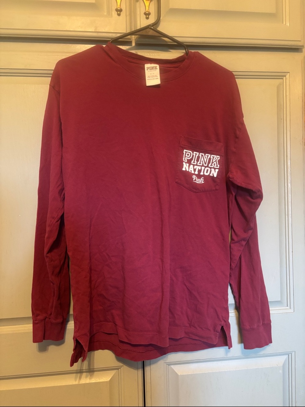 PINK Victoria's Secret Long Sleeve Pocket Tee - Burgundy